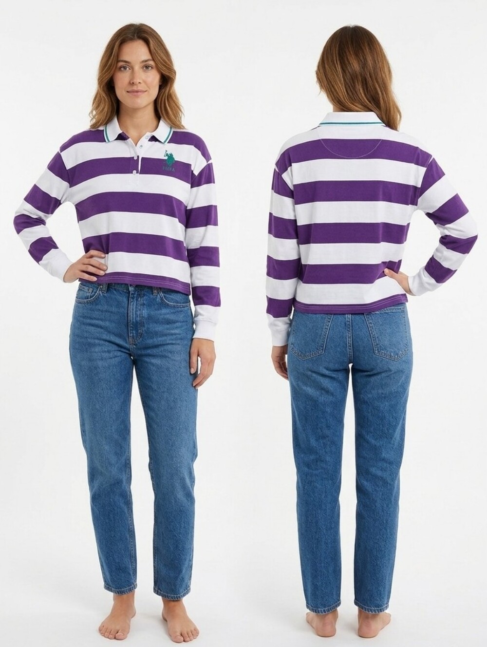 U.S.Polo Assn. Women's Purple/White Stripe Rugby Shirt